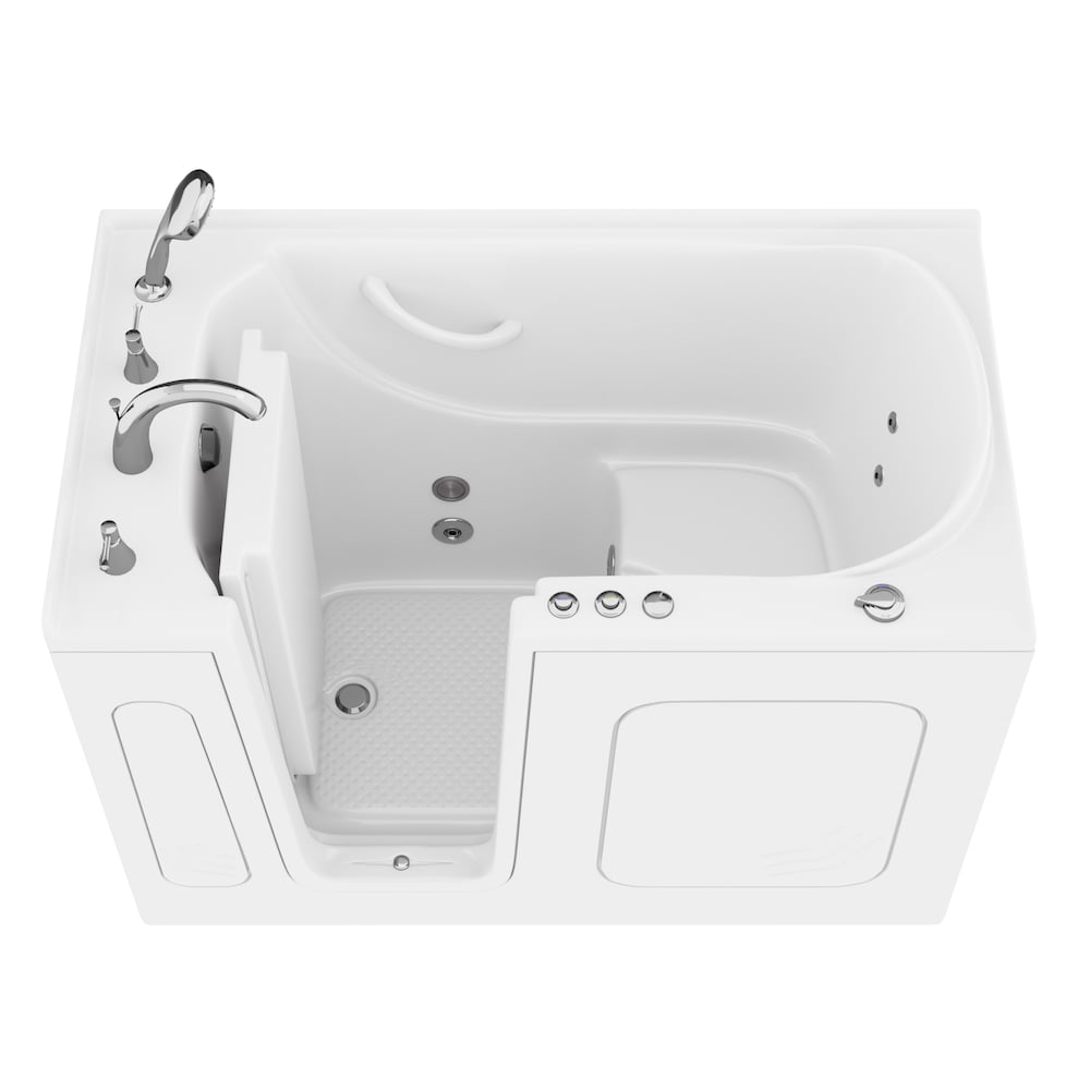 Baignoire balnéo à accès direct avec drain à gauche de 4 pi 6 po en blanc