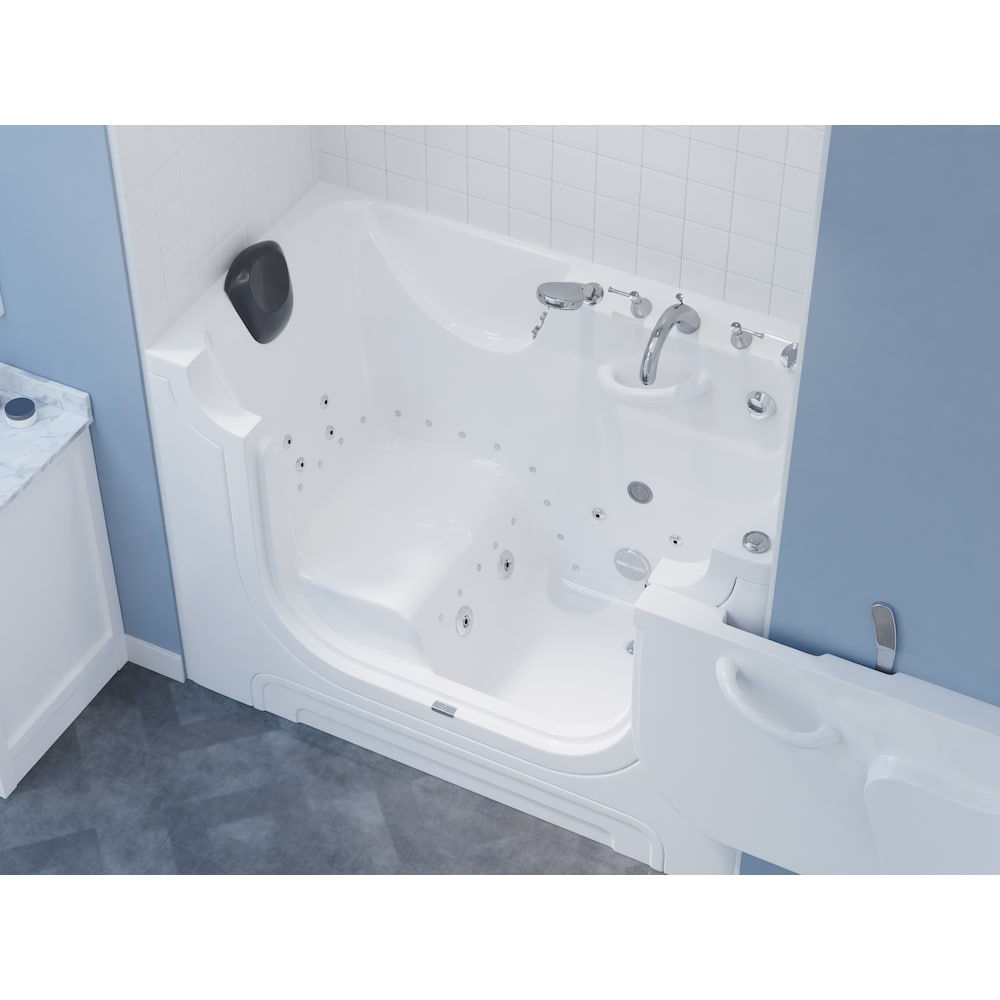 Baignoire à remous et à air de 5 pieds avec drain à droite accessible aux fauteuils roulants en blanc
