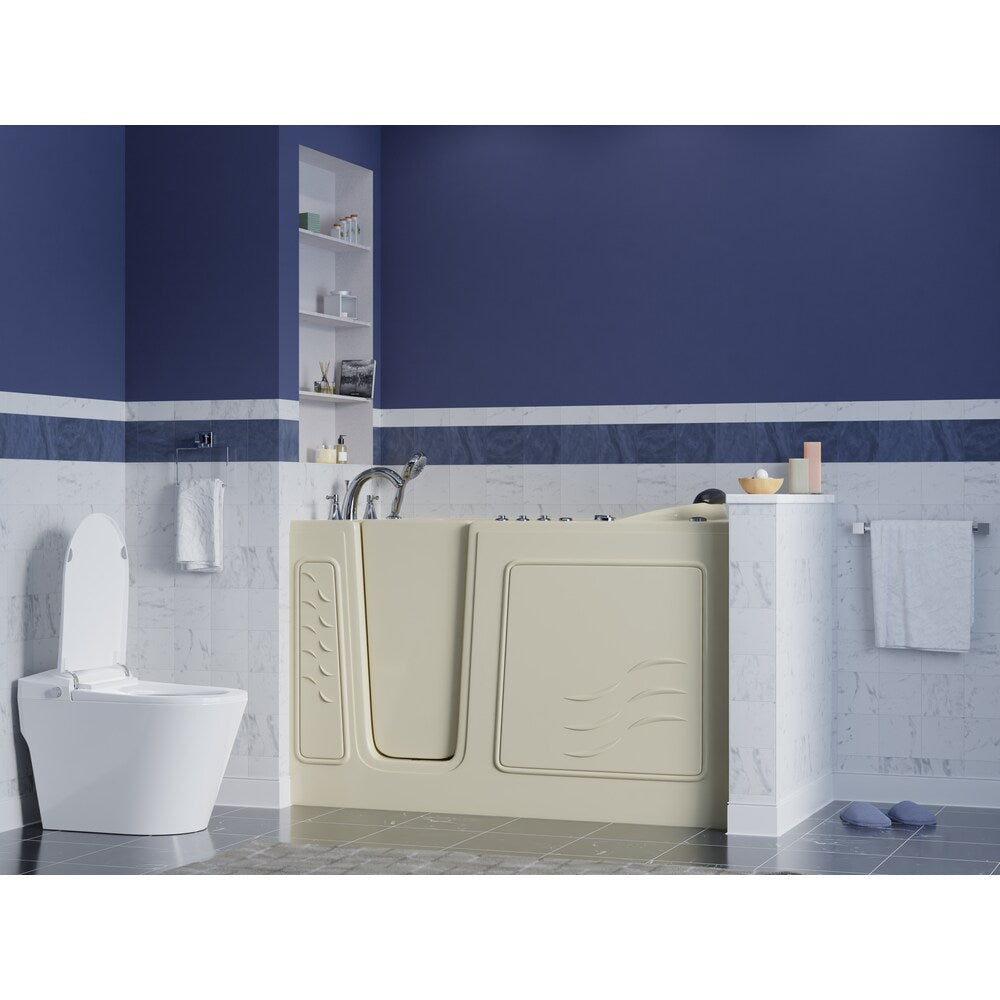 Baignoire à remous et à air de plain-pied de 5 pi avec drain à gauche en biscuit