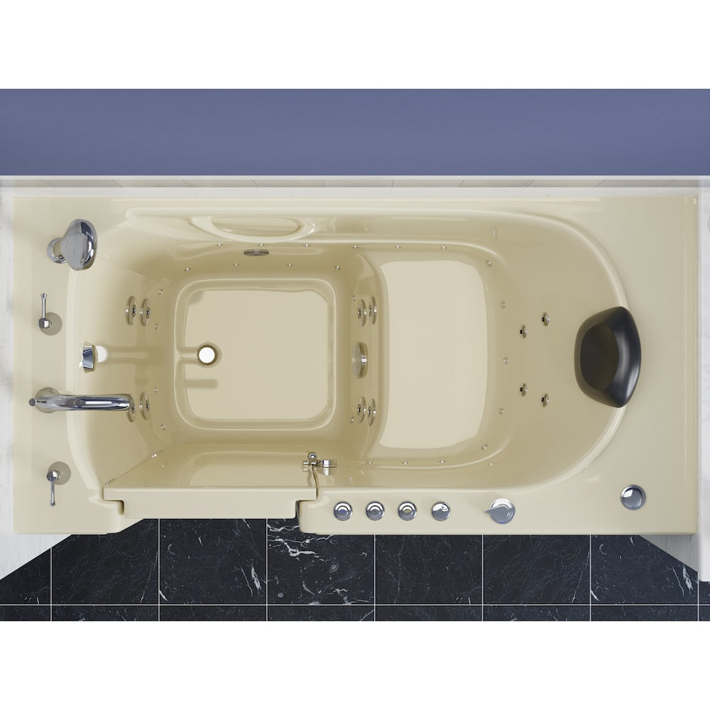 Baignoire à remous et à air de plain-pied de 5 pi avec drain à gauche en biscuit