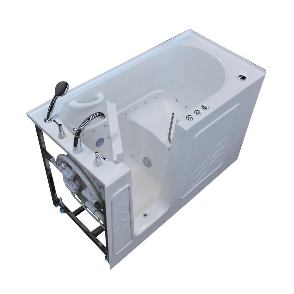 Baignoire à porte en alcôve de 5 pi avec drain à gauche et ouverture vers l'extérieur, aromathérapie et chromothérapie, en blanc