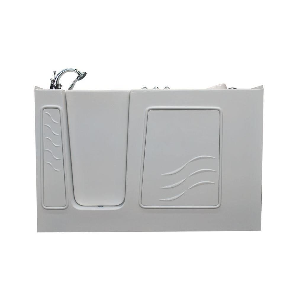 Baignoire à porte en alcôve de 5 pi avec drain à gauche et ouverture vers l'extérieur, aromathérapie et chromothérapie, en blanc