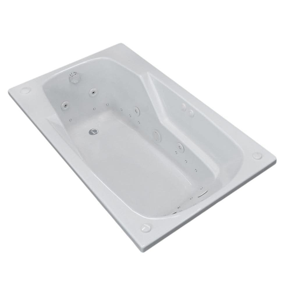 Baignoire à remous et à air rectangulaire en acrylique Coral Diamond de 6 pi avec drain à droite, en blanc