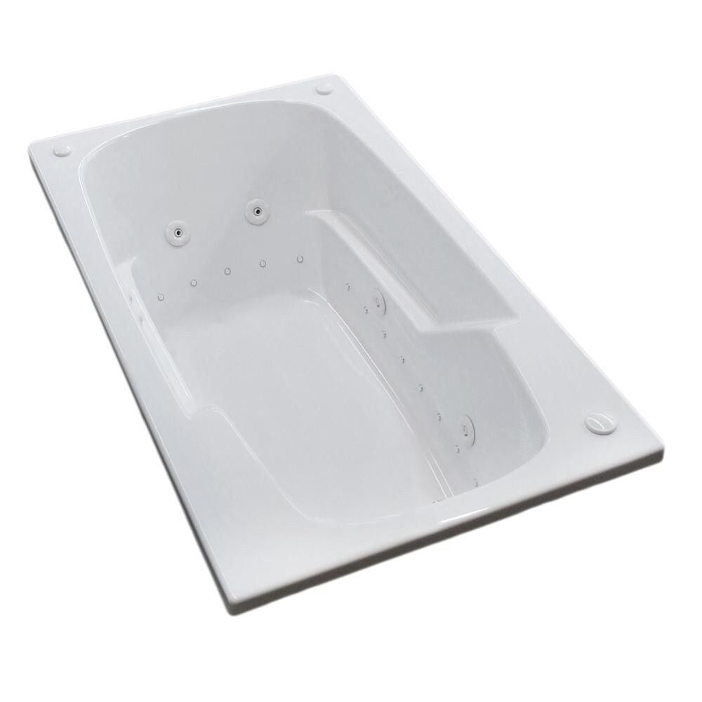 Baignoire à remous et à air rectangulaire en acrylique Coral Diamond de 6 pi avec drain à droite, en blanc