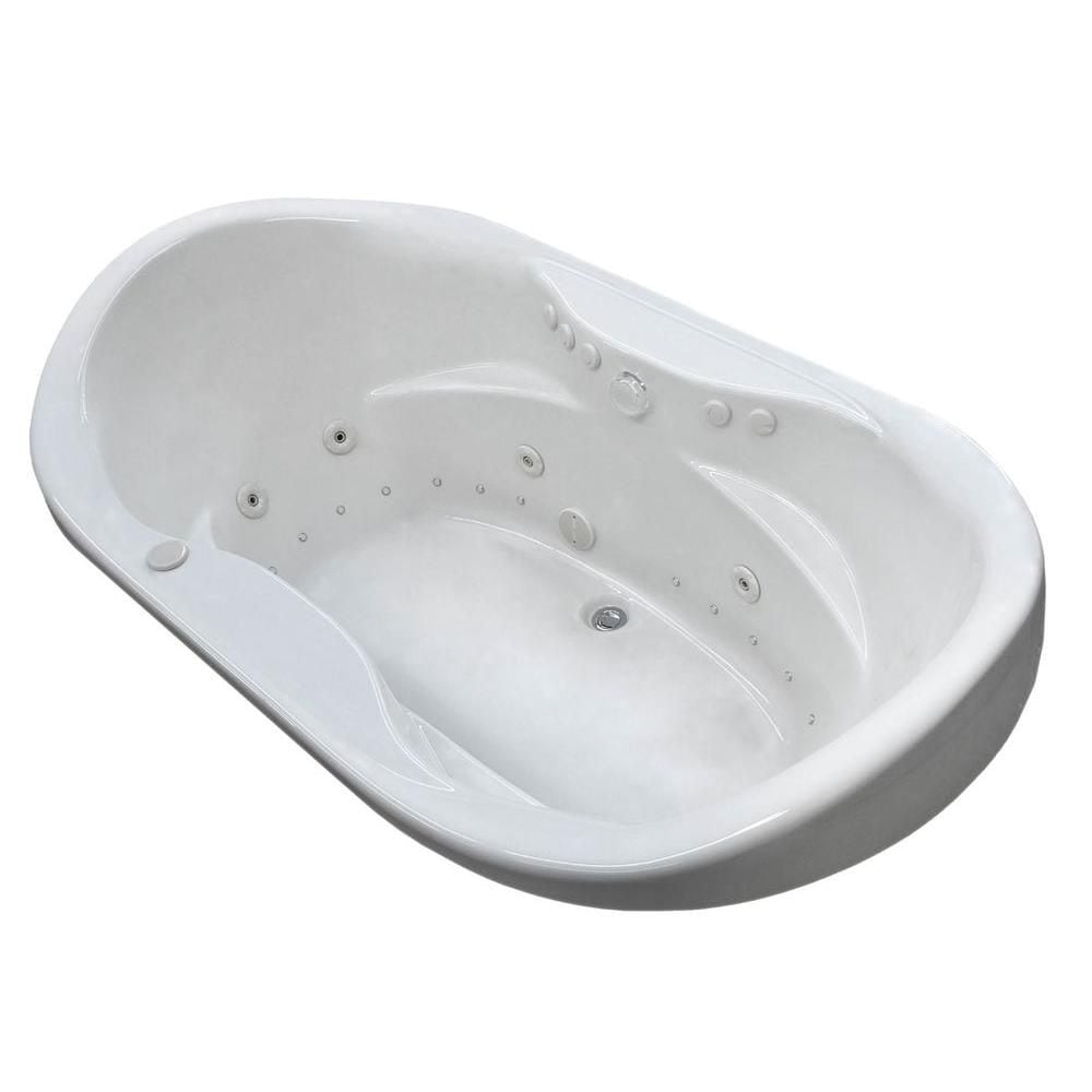 Baignoire à remous et à air ovale en acrylique Ruby de 6 pi avec drain à gauche et installation en surface, en blanc