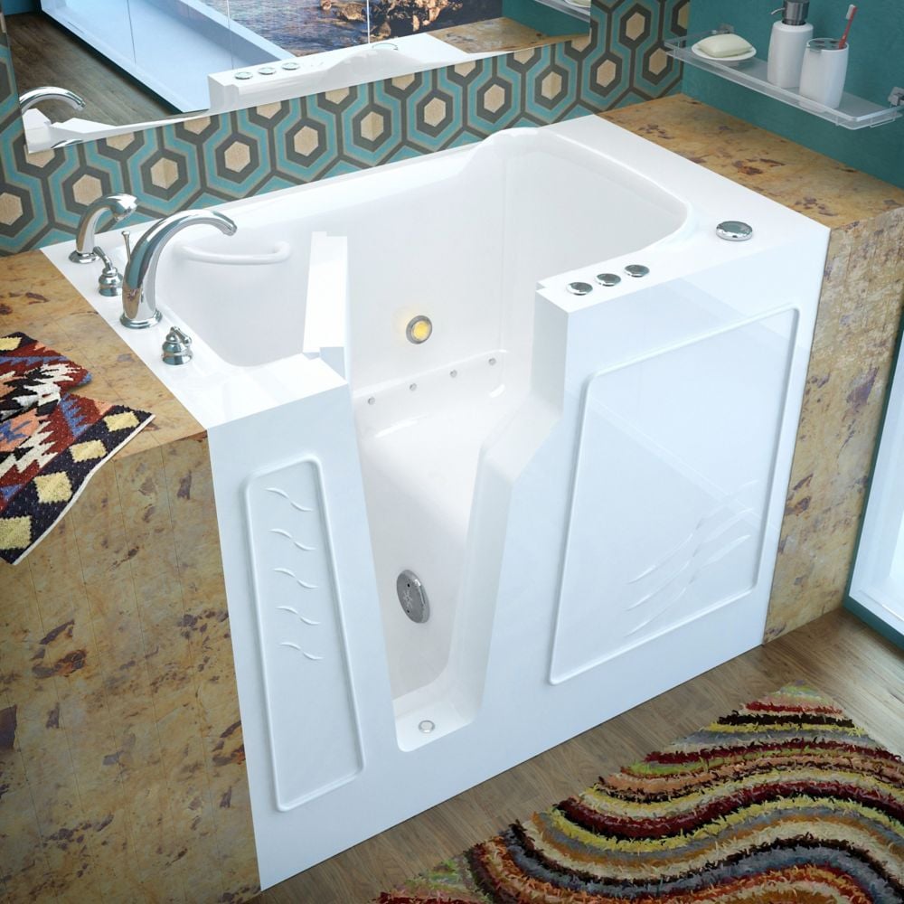 Baignoire à air de plain-pied avec drain à gauche de 3 pi 9 po en blanc 46 po L x 26 po l x 38 po H