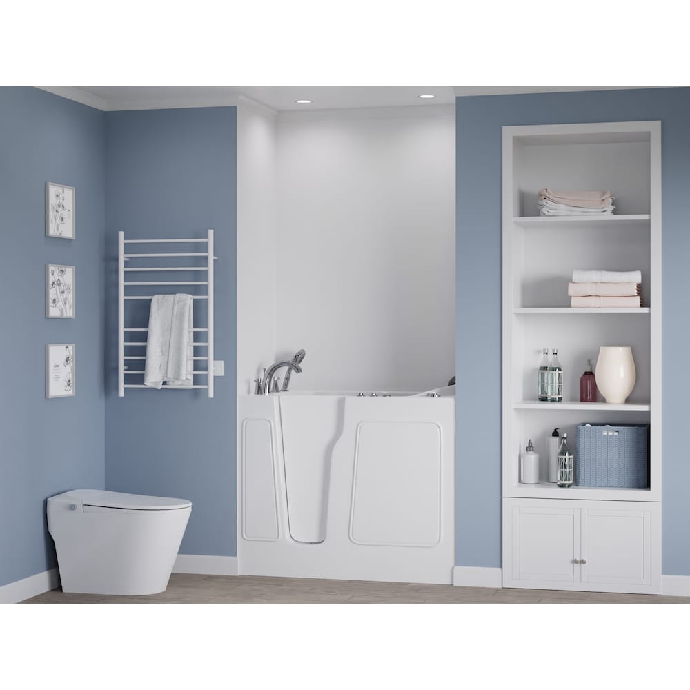 Baignoire balnéo et à air de plain-pied avec drain à gauche de 3 pi 9 po en blanc 46 po L x 26 po l x 38 po H