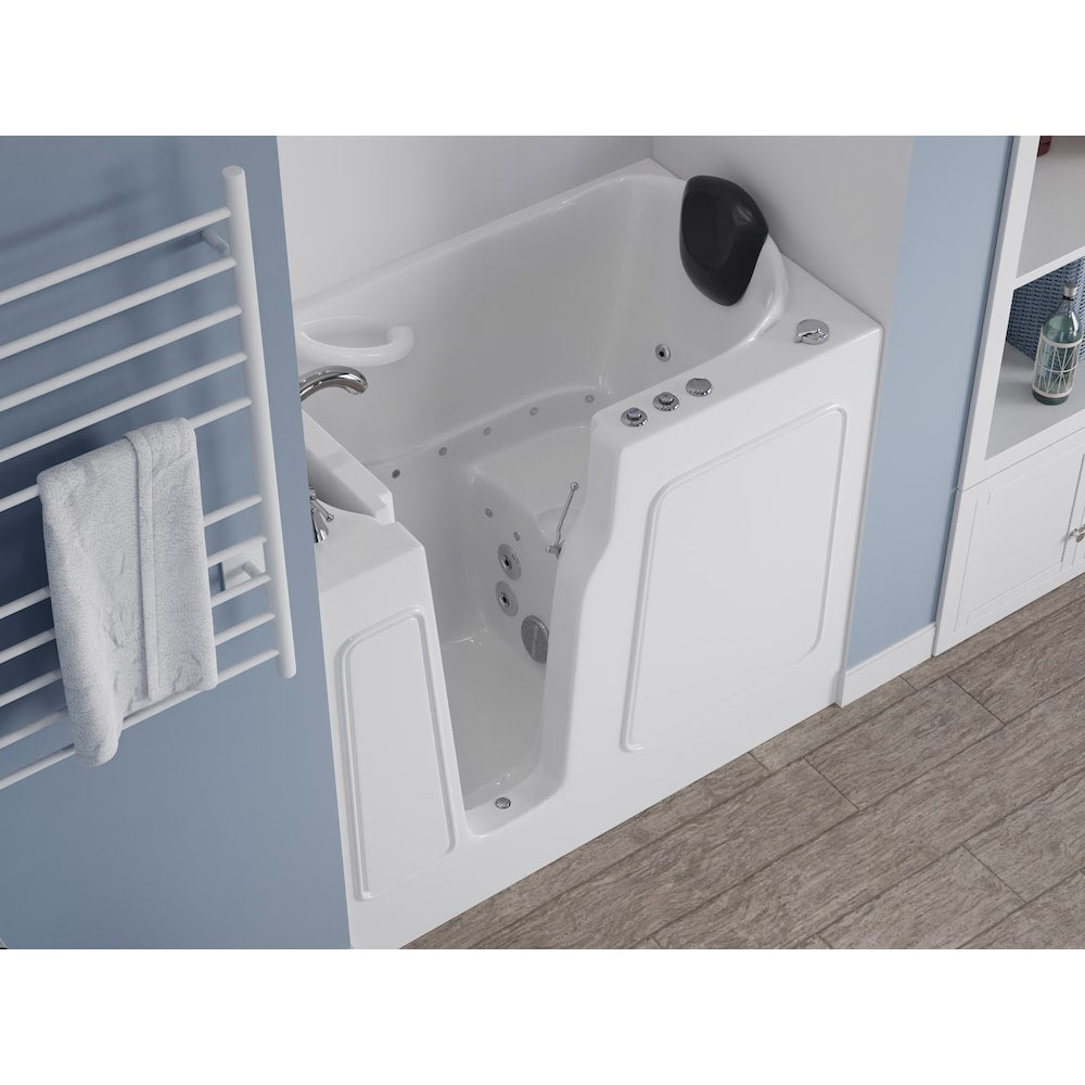 Baignoire balnéo et à air de plain-pied avec drain à gauche de 3 pi 9 po en blanc 46 po L x 26 po l x 38 po H