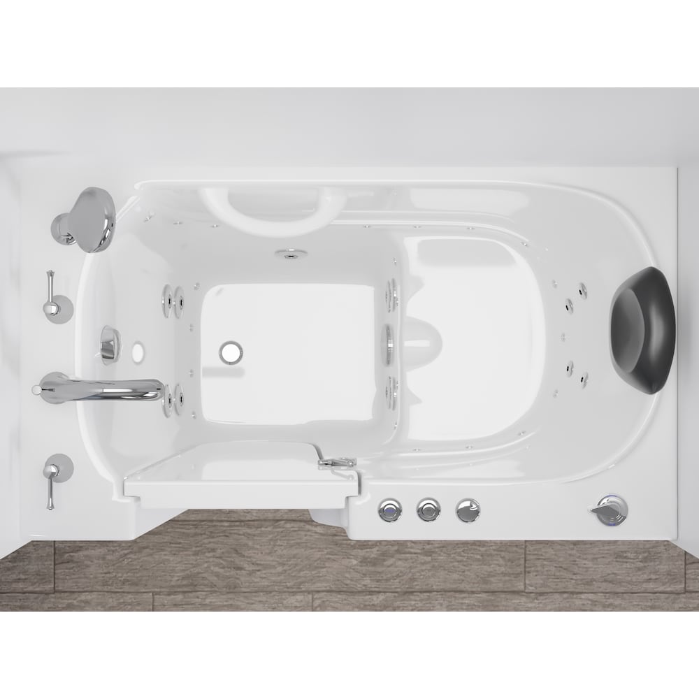 Baignoire balnéo et à air de plain-pied avec drain à gauche de 3 pi 9 po en blanc 46 po L x 26 po l x 38 po H