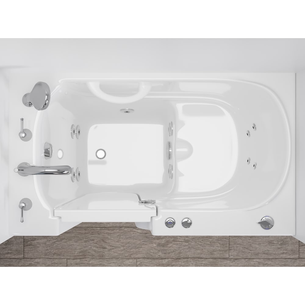 Baignoire balnéo à accès direct de 3 pi 9 po avec drain à gauche en blanc et siège de bain moulé conforme à l'ADA