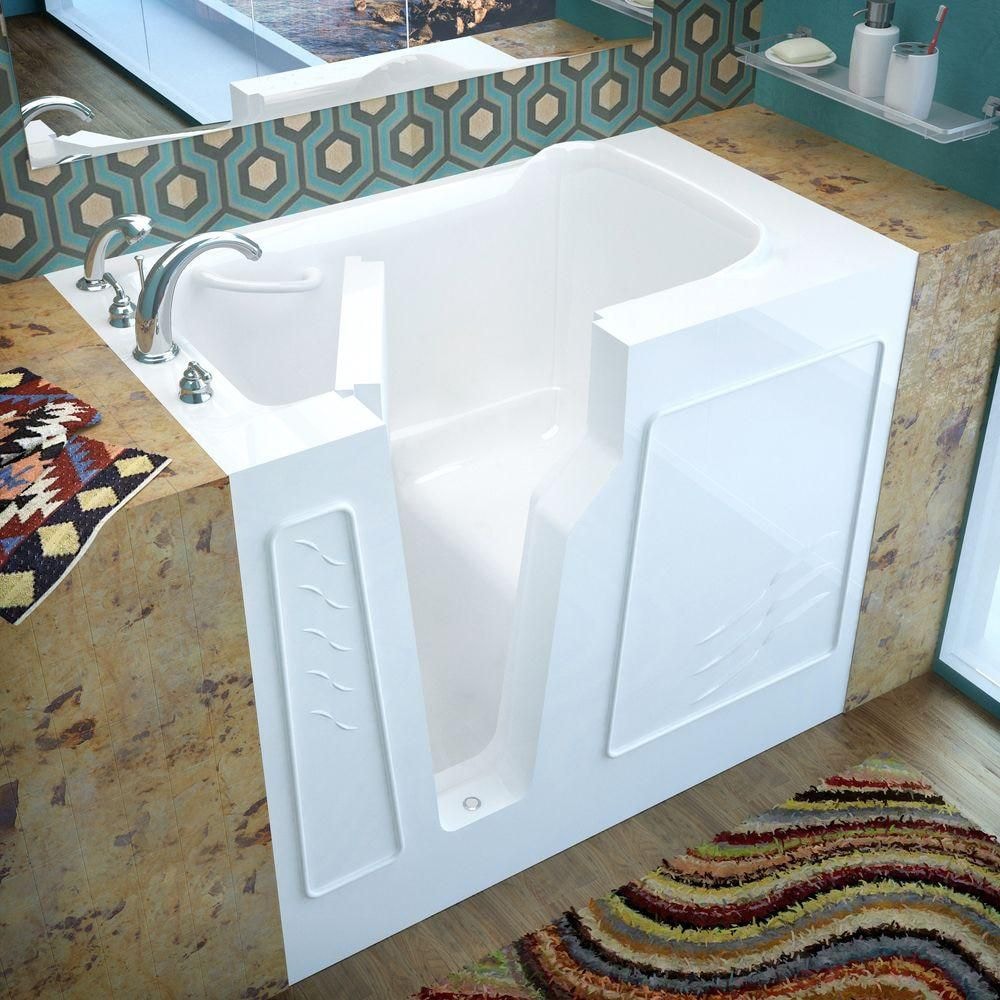 Baignoire à accès direct avec drain à gauche de 3,9 pi en blanc