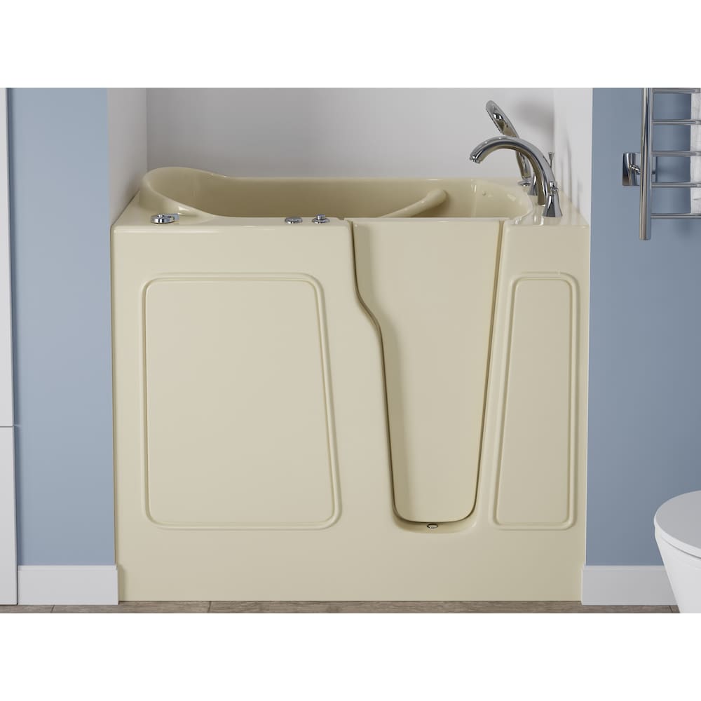 Baignoire balnéo à accès direct de 3 pi 9 po avec drain à droite en biscuit