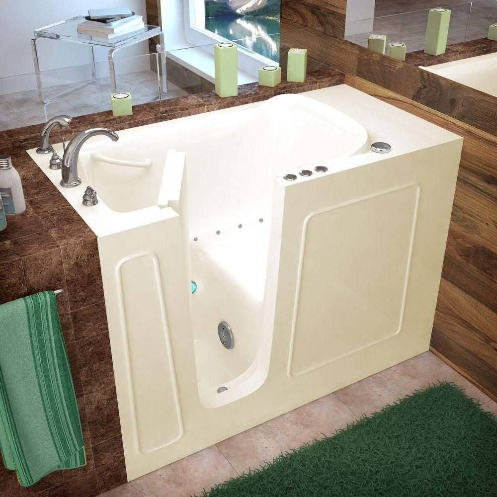 Baignoire à air de plain-pied de 4 pi 5 po avec drain à gauche en biscuit avec garniture en chrome poli
