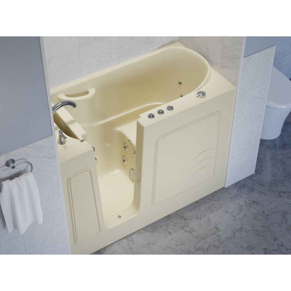 Baignoire balnéo à accès direct de 4 pi 5 po avec drain à gauche en biscuit et garniture en chrome poli