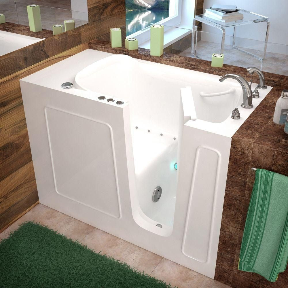 Baignoire à air de plain-pied de 4 pi 5 po avec drain à droite en blanc