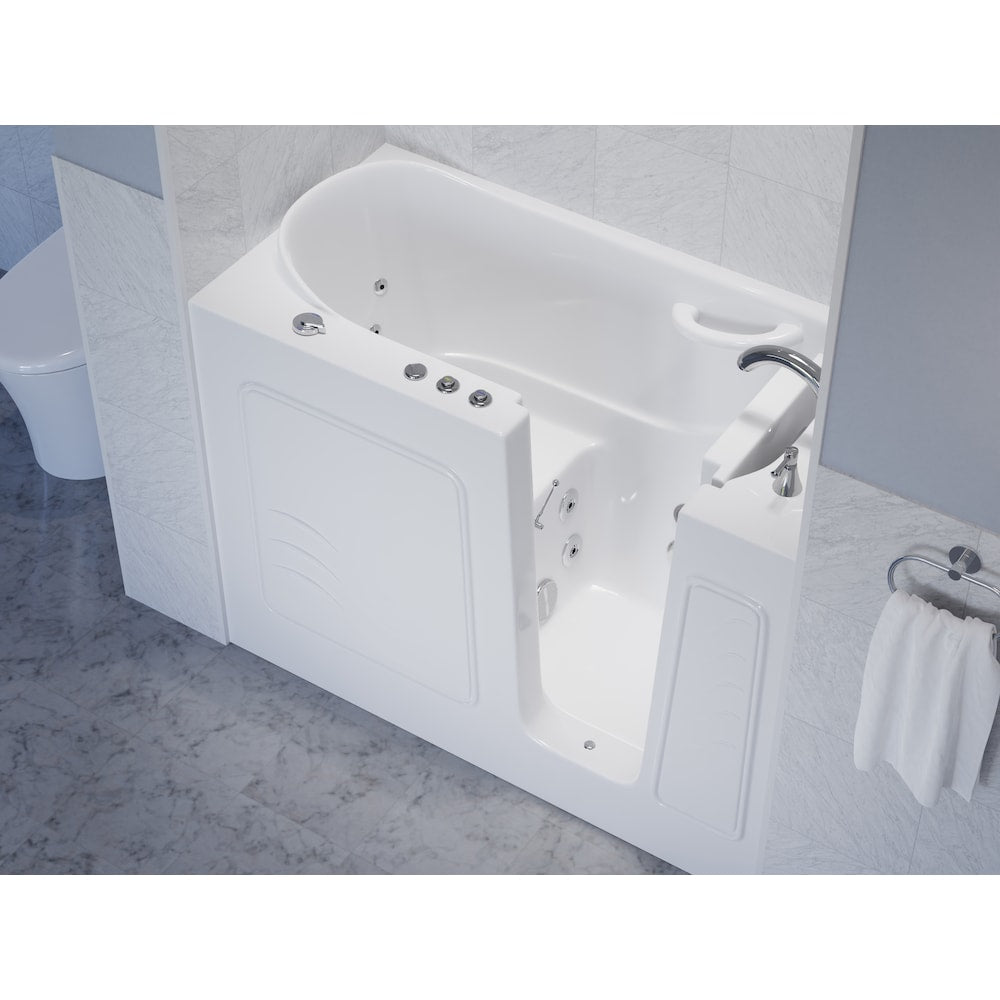 Baignoire balnéo à accès direct de 4,5 pi avec drain à droite en blanc