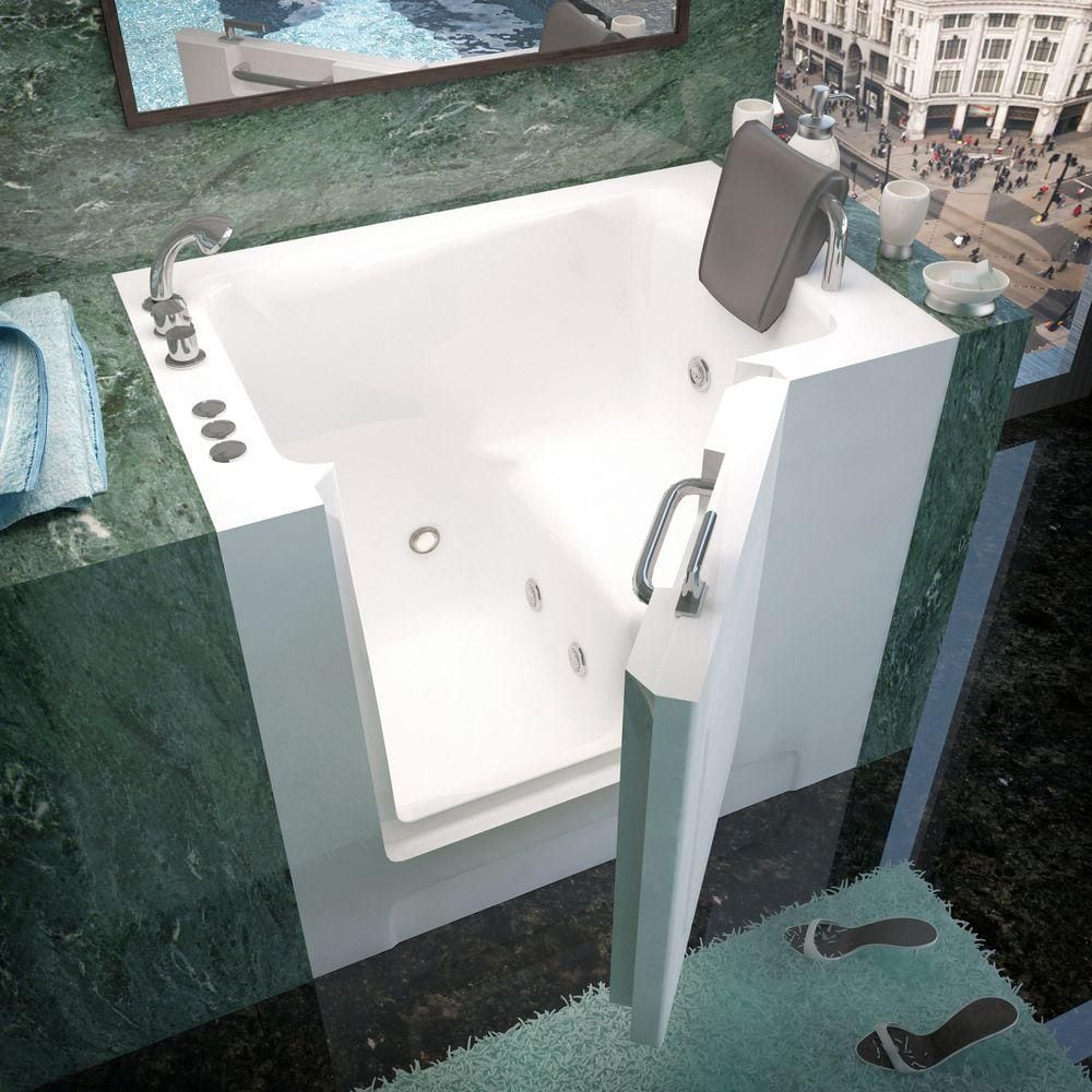 Baignoire balnéo à accès direct avec drain à gauche de 3 pi 3 po en blanc