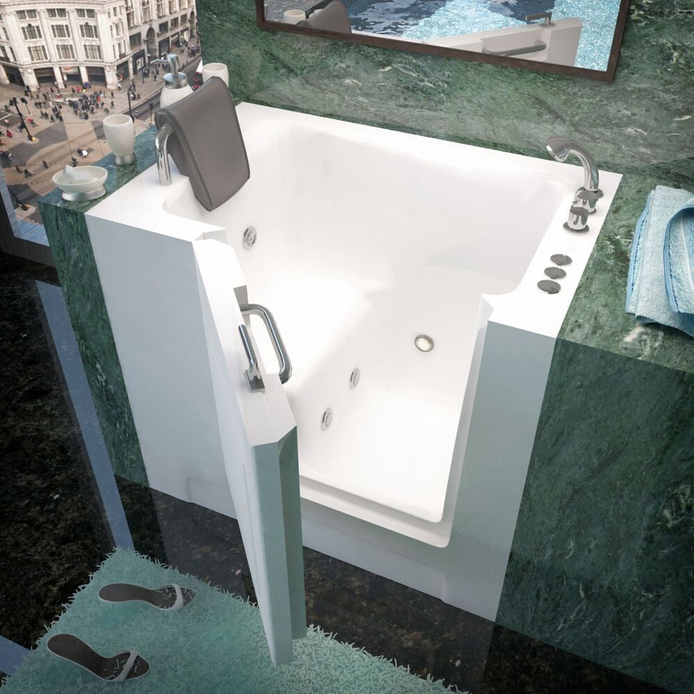 Baignoire balnéo à accès direct de 3 pi 3 po avec drain à droite en blanc