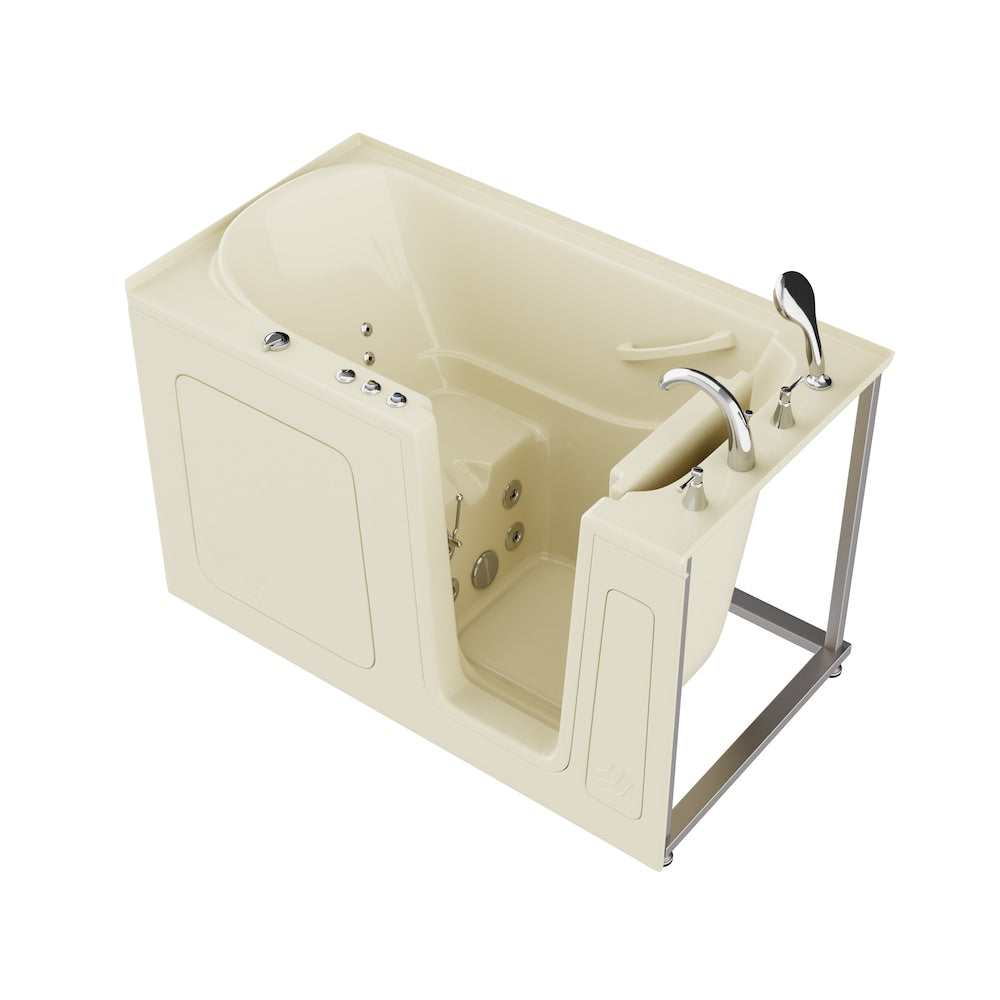 Baignoire balnéo à accès direct en alcôve de 5 pi avec drain à droite et chromothérapie pivotante vers l'extérieur en biscuit