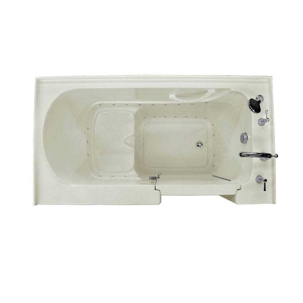 5 ft. Acrylic Alcove Right Drain Walk-In Bathtub Inward Swing Molded Seat in Biscuit