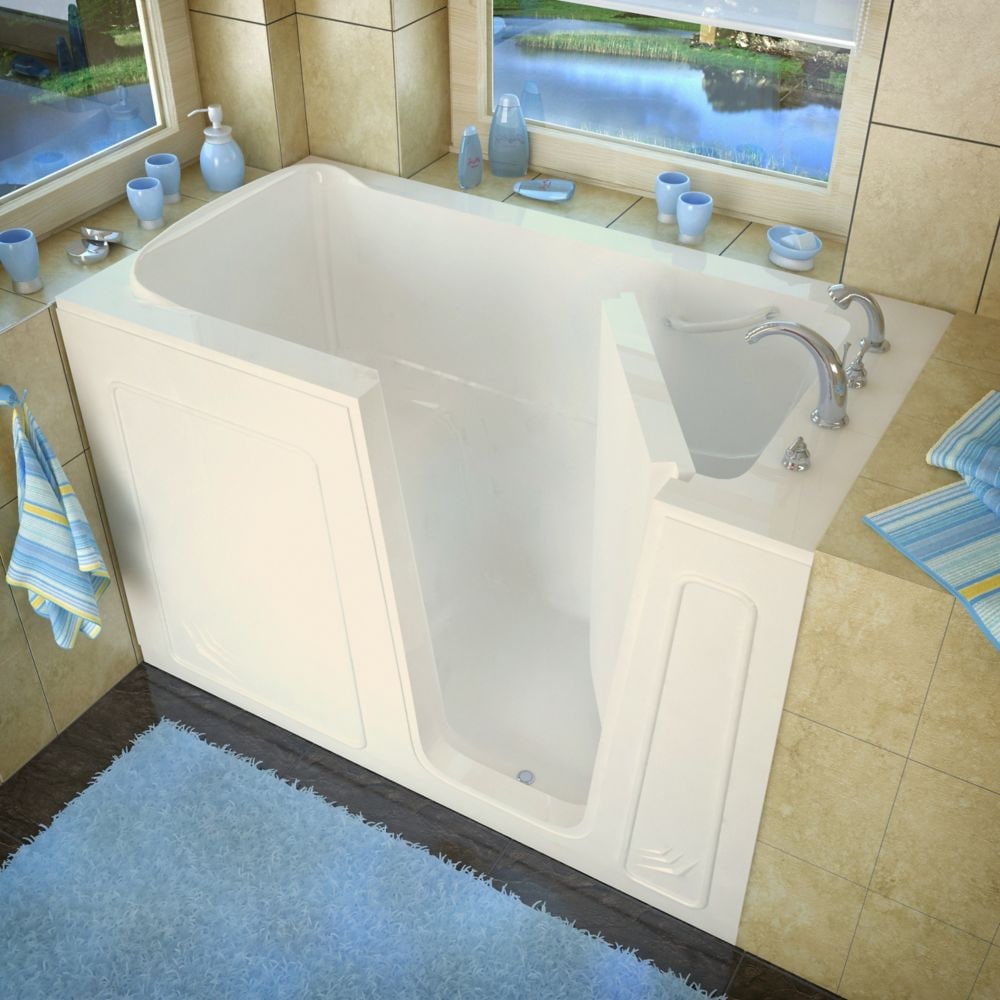 5 ft. Acrylic Alcove Right Drain Walk-In Bathtub Inward Swing Molded Seat in Biscuit