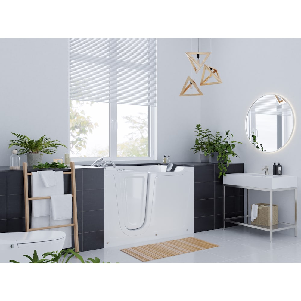Baignoire balnéo et à air de plain-pied de 5 pi avec drain à gauche en blanc