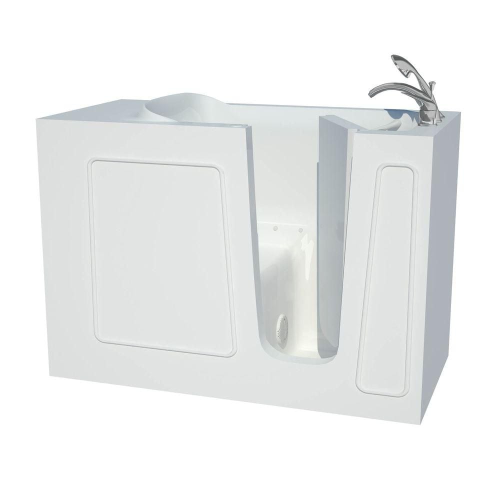 Baignoire à l'italienne rectangulaire en fibre de verre de 4 pi 5 po avec drain à droite et douche à main en blanc