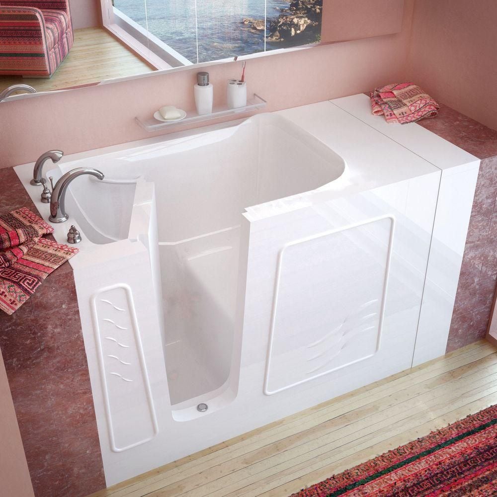 Baignoire à accès direct avec drain à gauche de 4,5 pi en blanc