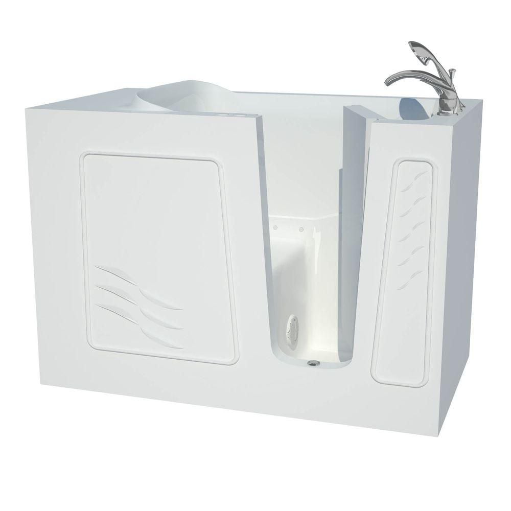 Baignoire à remous rectangulaire en fibre de verre de 4 pi 5 po avec drain à droite et baignoire à l'italienne en blanc
