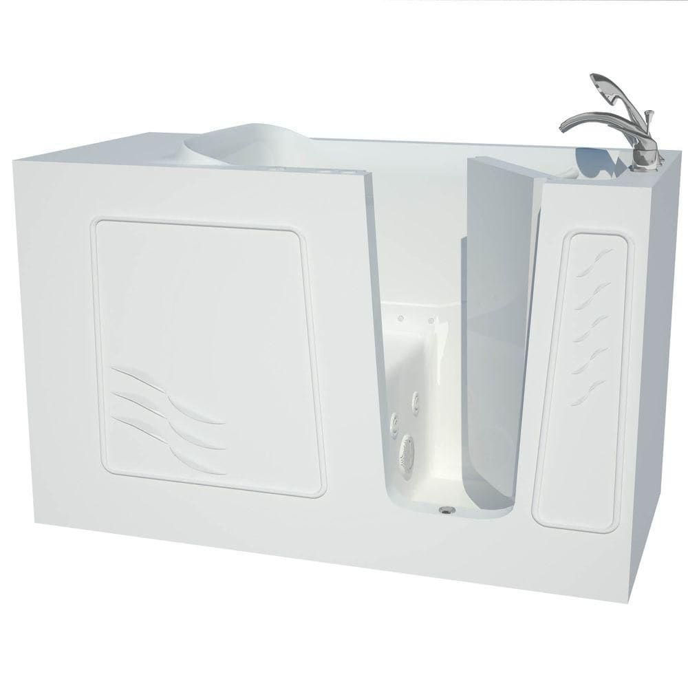Baignoire à balnéothérapie rectangulaire en fibre de verre de 5 pi avec drain à droite et ouverture vers l'extérieur en blanc
