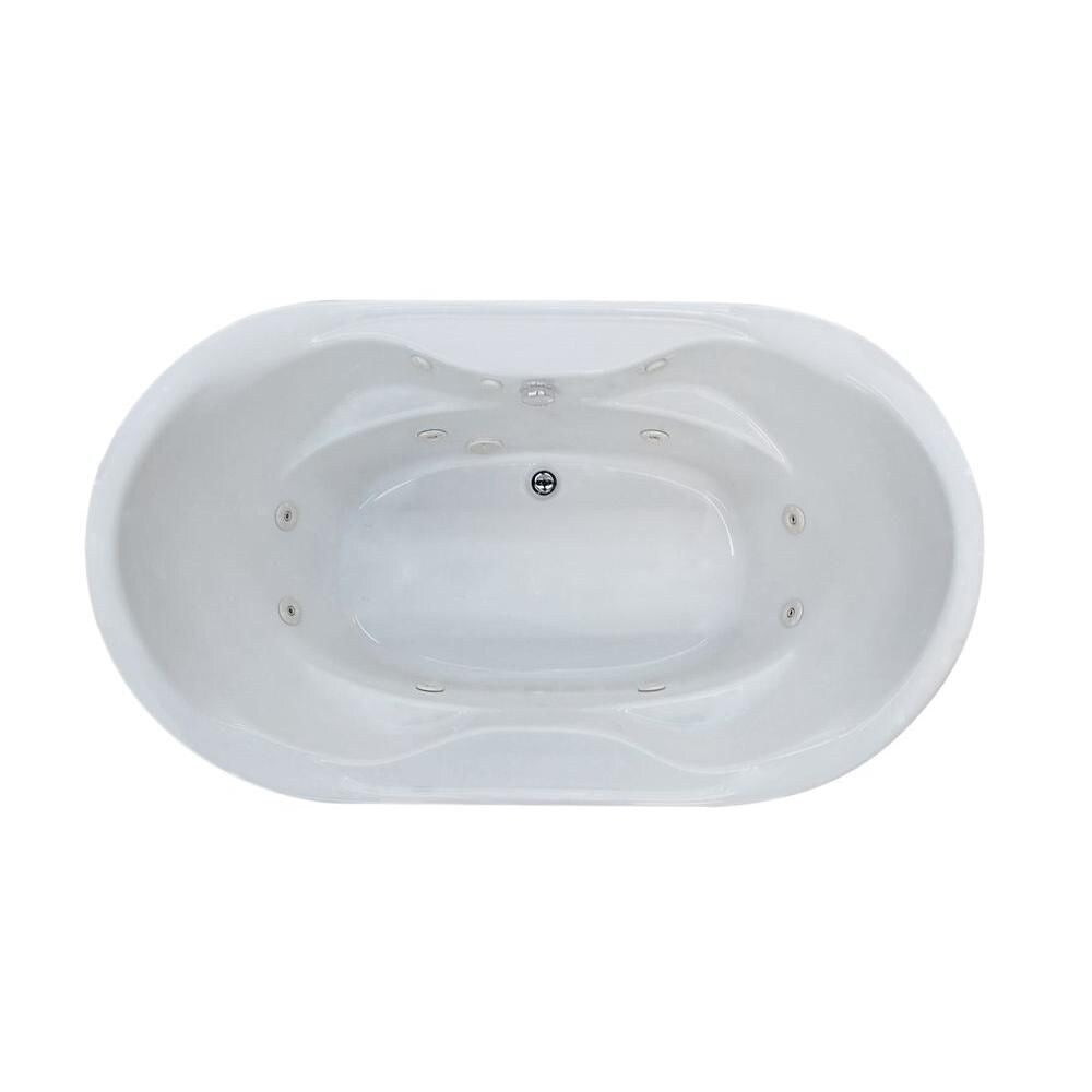 Baignoire balnéo ovale en acrylique Ruby Waterfall de 6 pi avec drain à gauche et installation en surface, en blanc