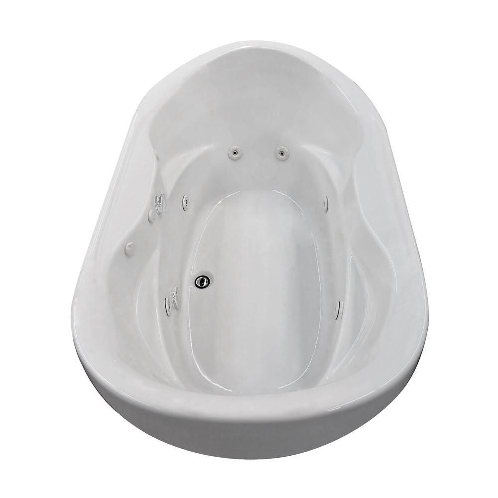 Baignoire balnéo ovale en acrylique Ruby Waterfall de 6 pi avec drain à gauche et installation en surface, en blanc