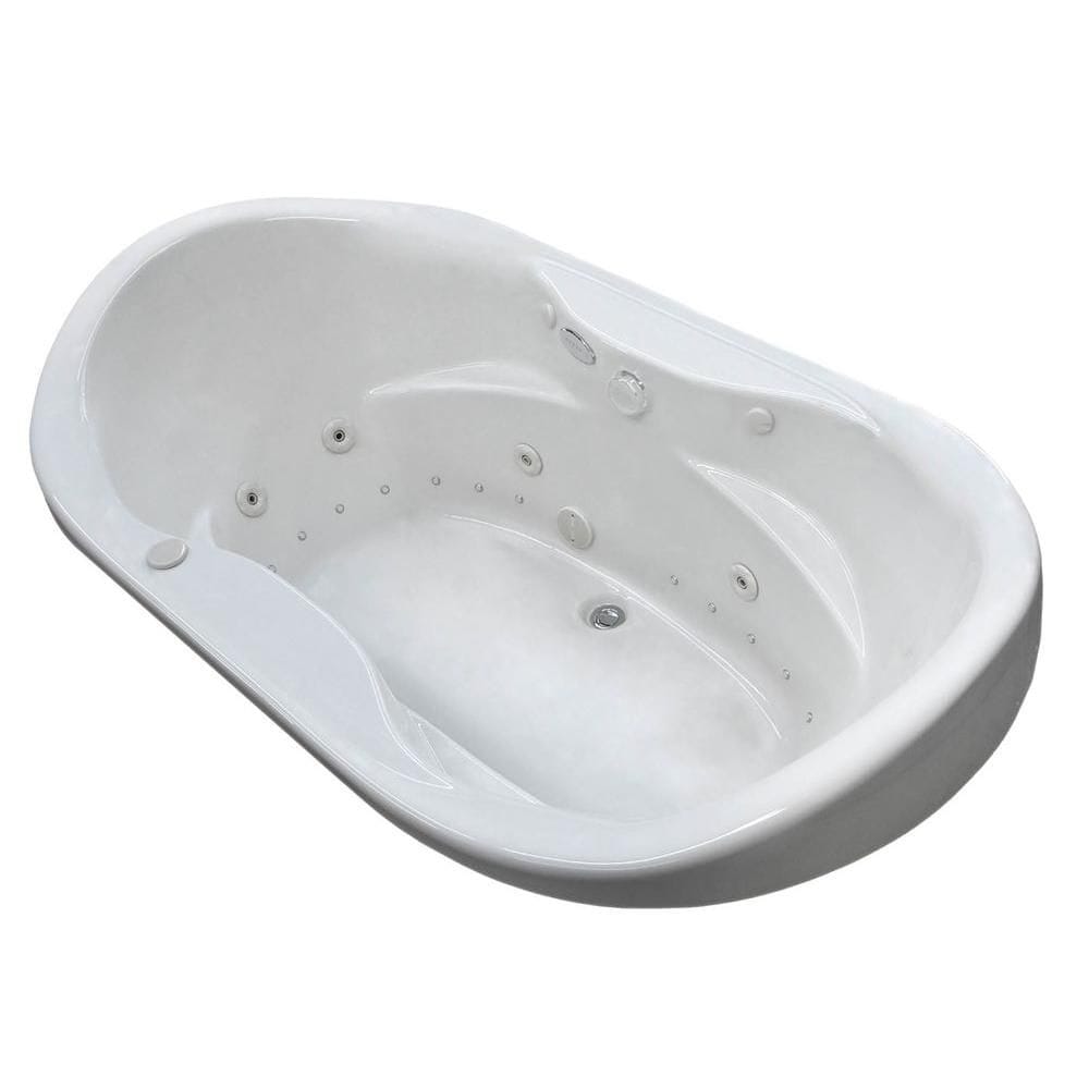 Baignoire à remous et à air ovale en acrylique Ruby Waterfall Diamond de 6 pi avec drain à droite en blanc