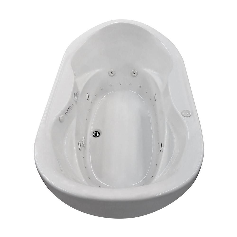 Baignoire à remous et à air ovale en acrylique Ruby Waterfall Diamond de 6 pi avec drain à droite en blanc