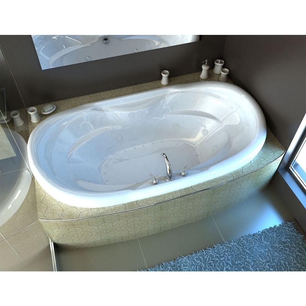 Baignoire à remous et à air ovale en acrylique Ruby Waterfall Diamond de 6 pi avec drain à droite en blanc