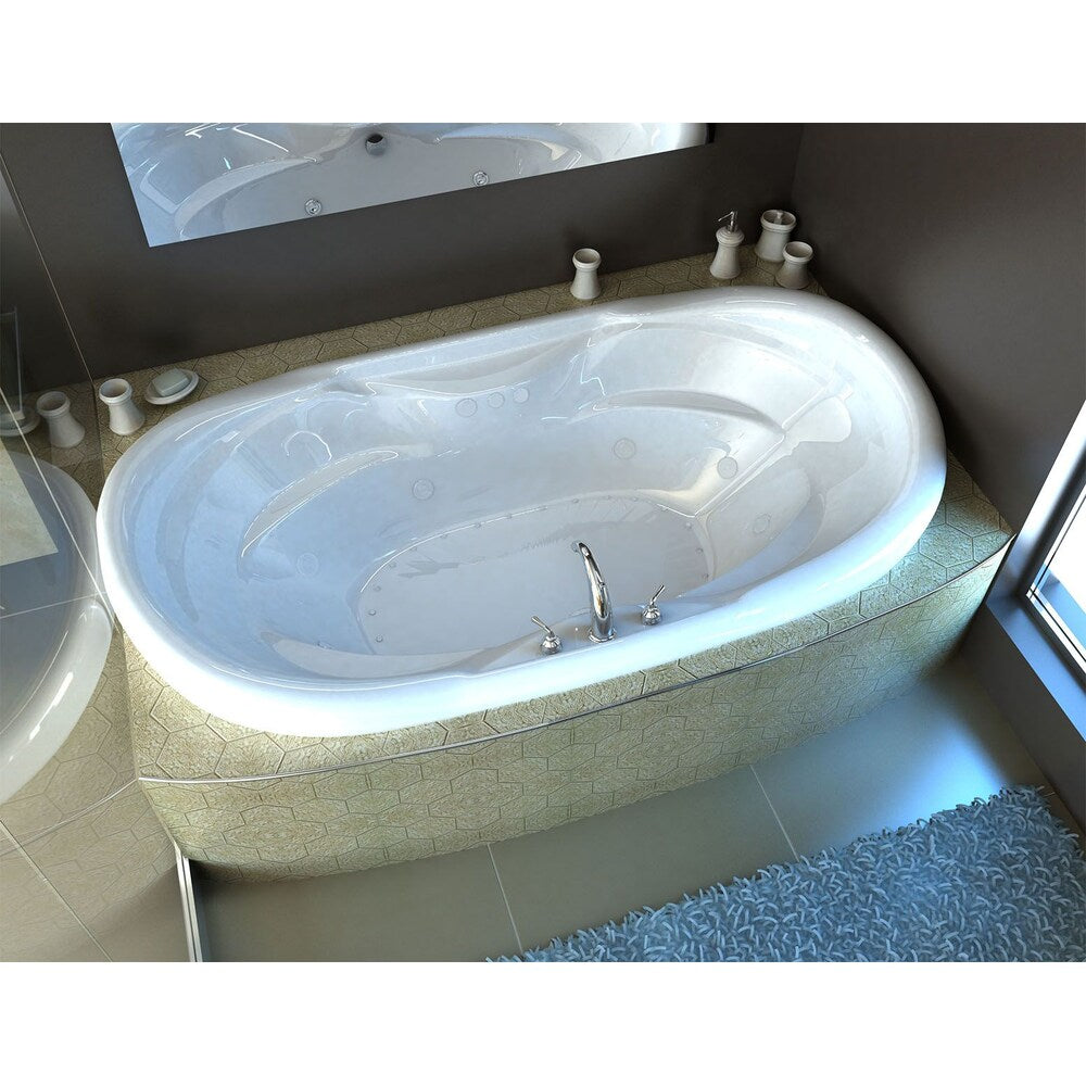 Baignoire à remous et à air ovale en acrylique Ruby Waterfall Diamond de 6 pi avec drain à droite en blanc