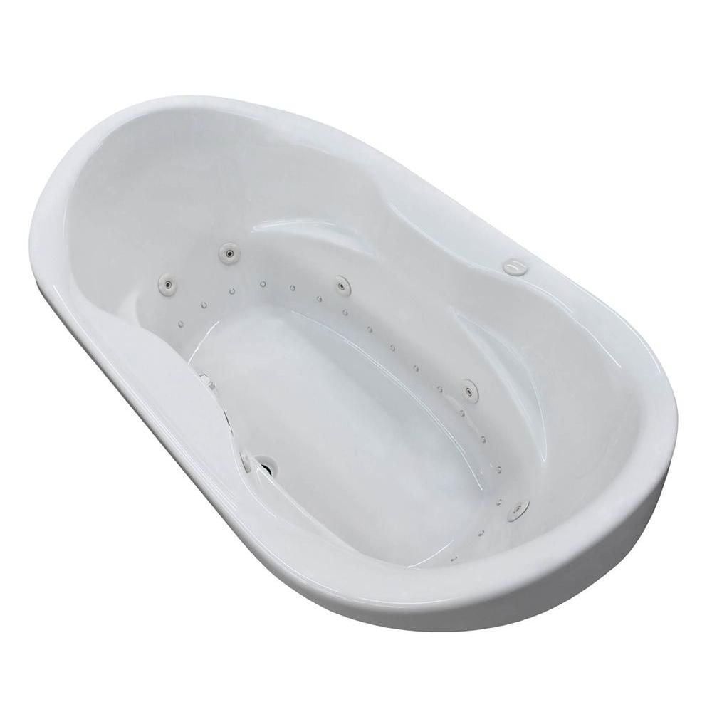 Baignoire à remous et à air ovale en acrylique Ruby Waterfall Diamond de 6 pi avec drain à gauche, en blanc