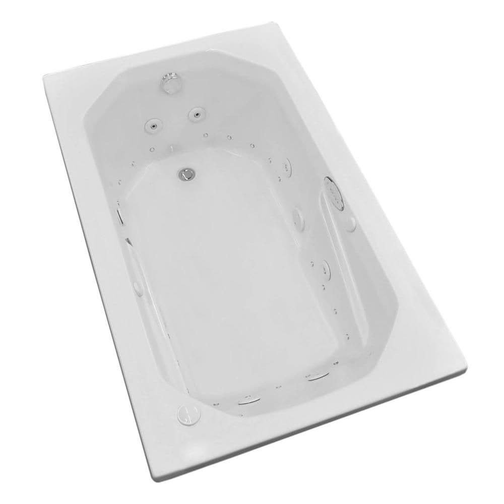 Baignoire à remous et à air rectangulaire en acrylique Onyx Diamond de 5 pi avec drain à gauche, en blanc