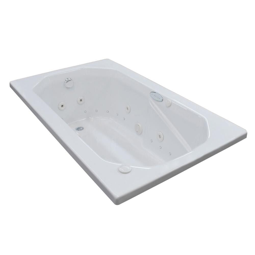 Baignoire à remous et à air rectangulaire en acrylique Onyx Diamond de 5 pi, à encastrer et à drain à droite, en blanc