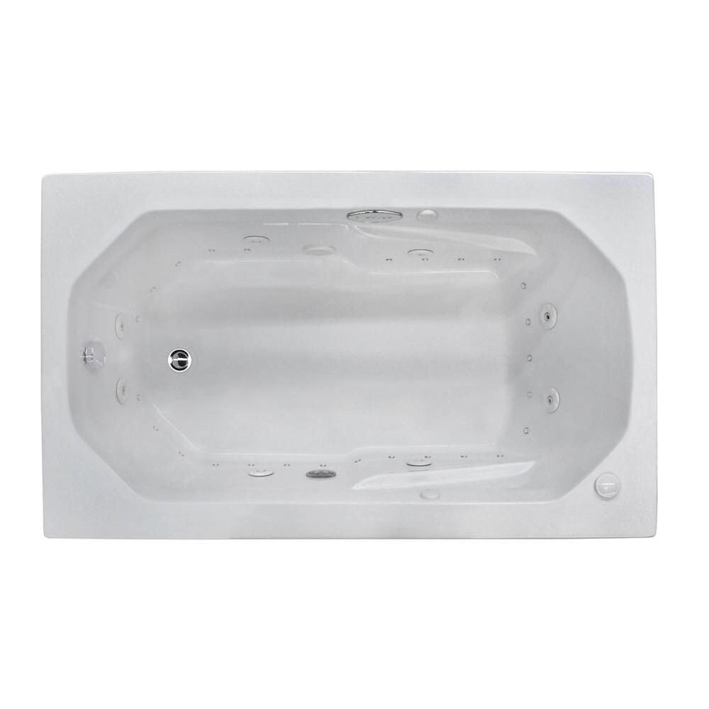 Baignoire à remous et à air rectangulaire en acrylique Onyx Diamond de 5 pi, à encastrer et à drain à droite, en blanc