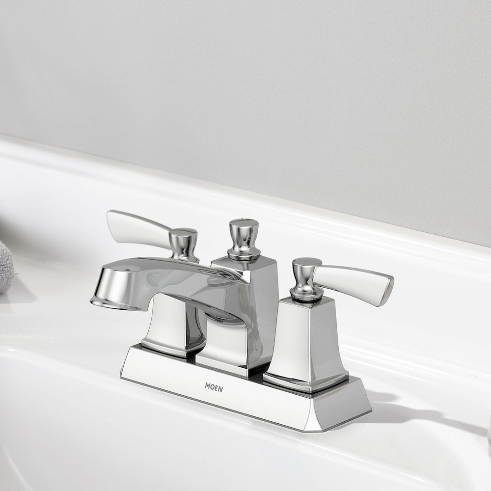 Robinet de lavabo de salle de bain central à 2 poignées Conway de 4 pouces en chrome (vidange et valve incluses)