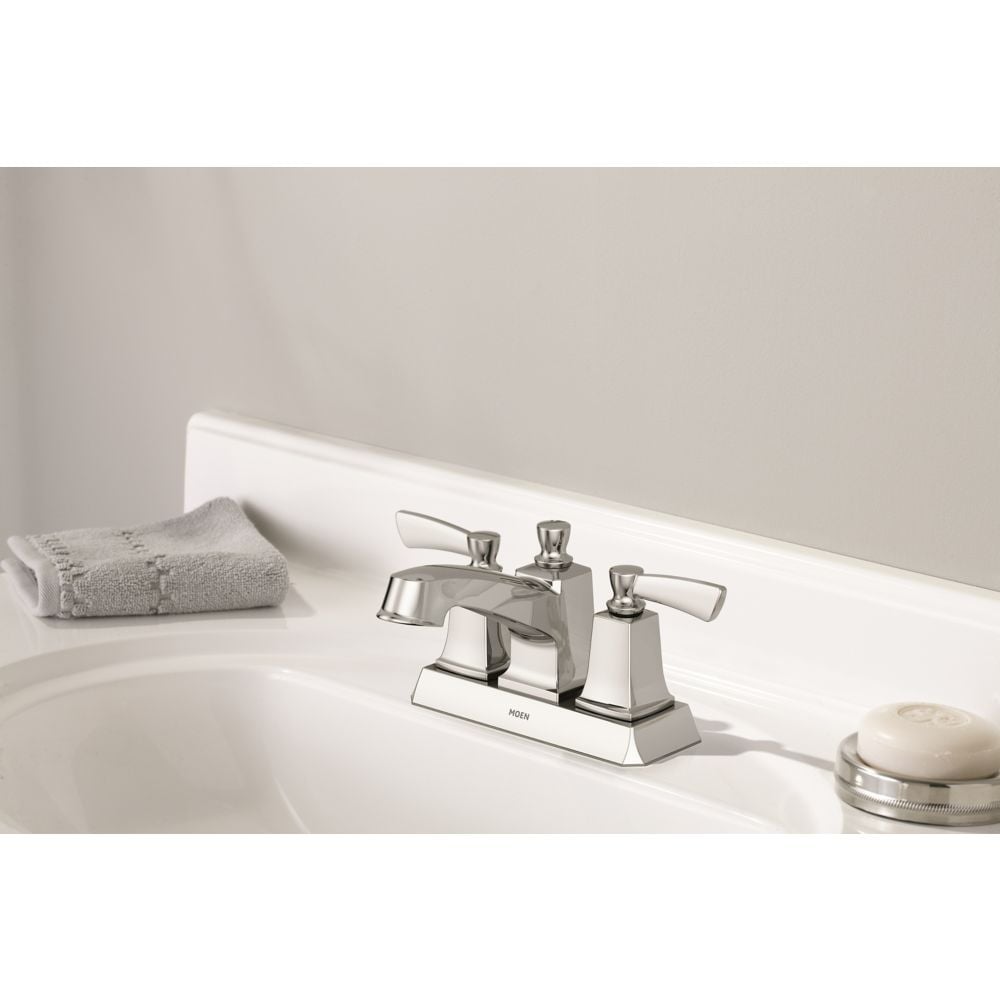 Robinet de lavabo de salle de bain central à 2 poignées Conway de 4 pouces en chrome (vidange et valve incluses)