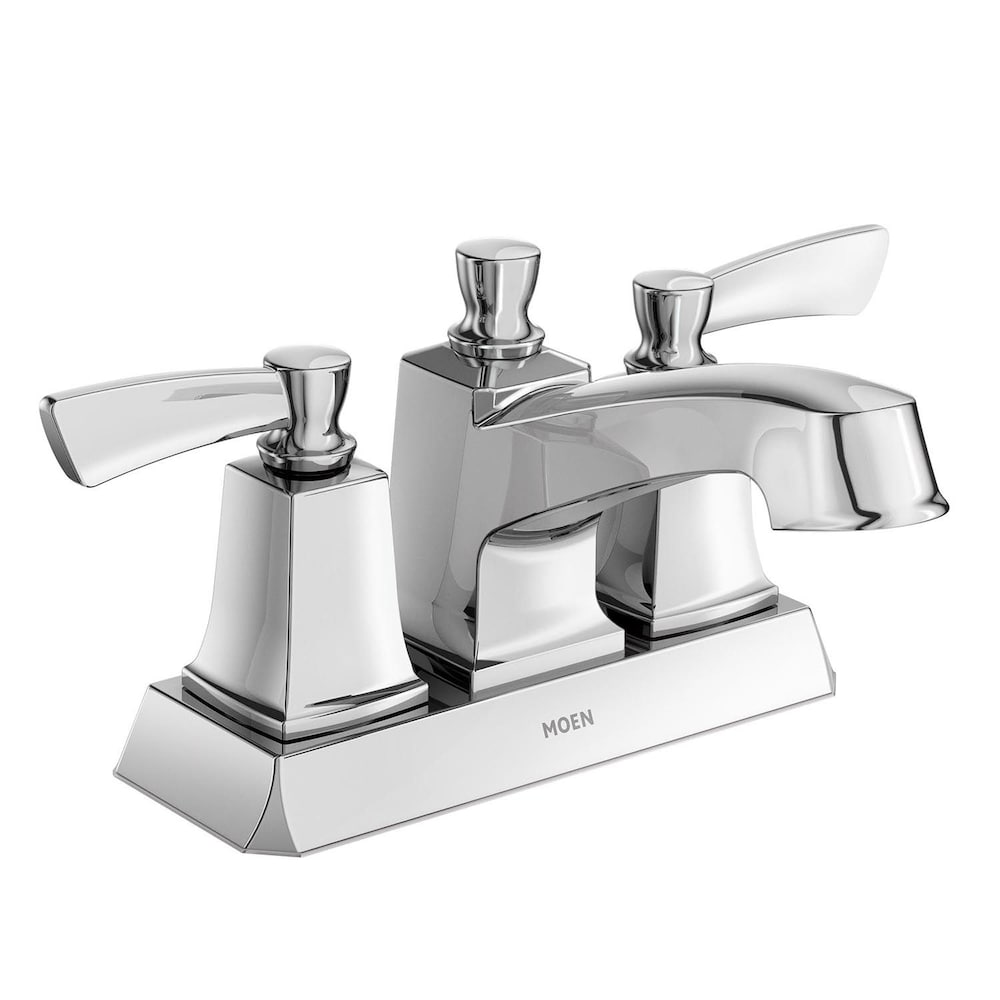 Robinet de lavabo de salle de bain central à 2 poignées Conway de 4 pouces en chrome (vidange et valve incluses)