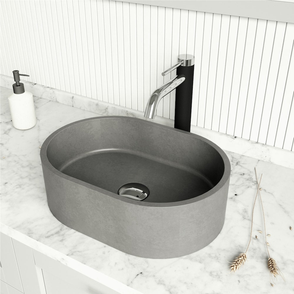 Lavabo de salle de bain avec bonde escamotable et anneau de montage en chrome