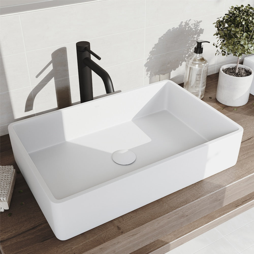 Bonde escamotable pour lavabo de salle de bain et anneau de montage en blanc mat