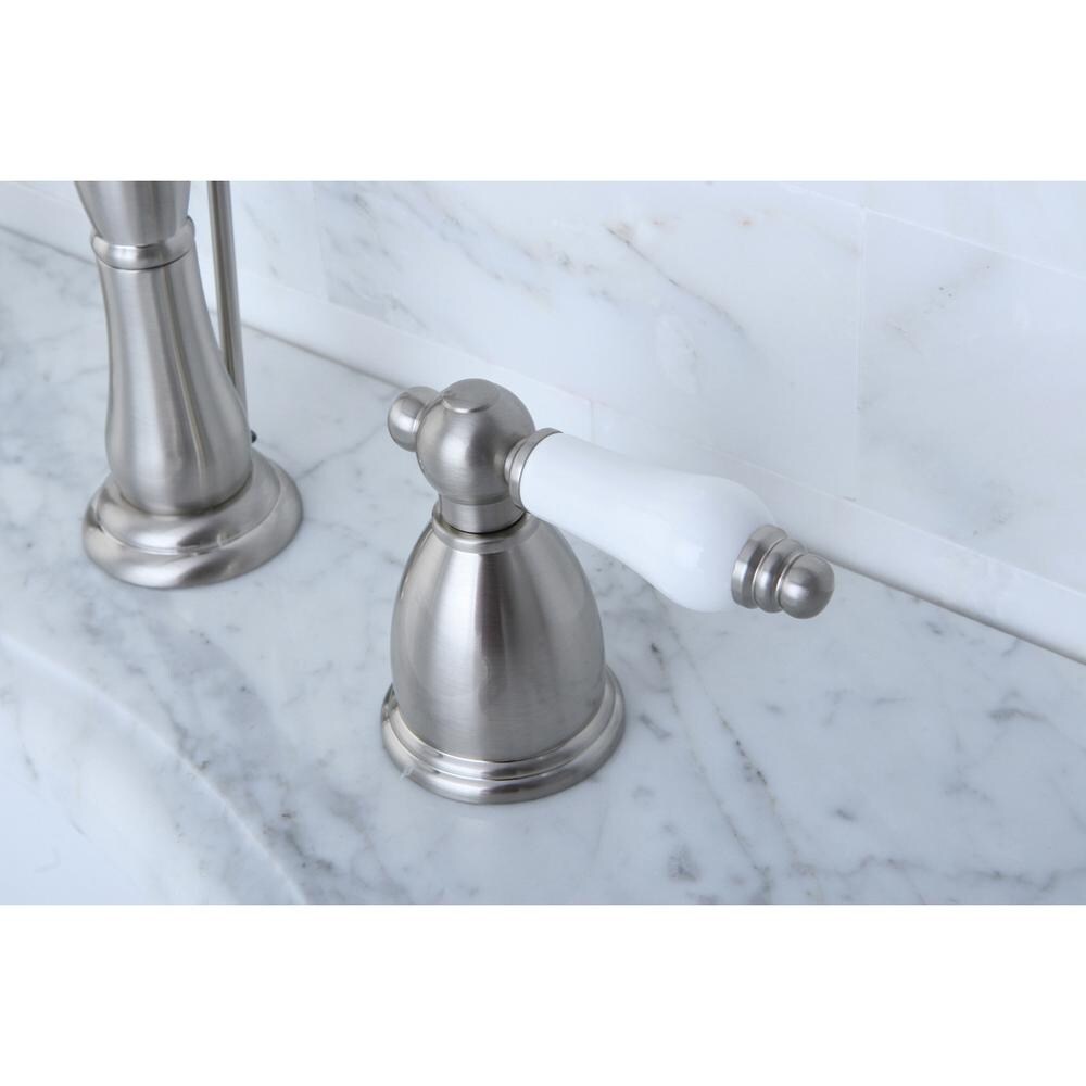 Victorian Widespread (8-inch) 2-Handle High Arc Bathroom Faucet in Satin Nickel with Lever Handles