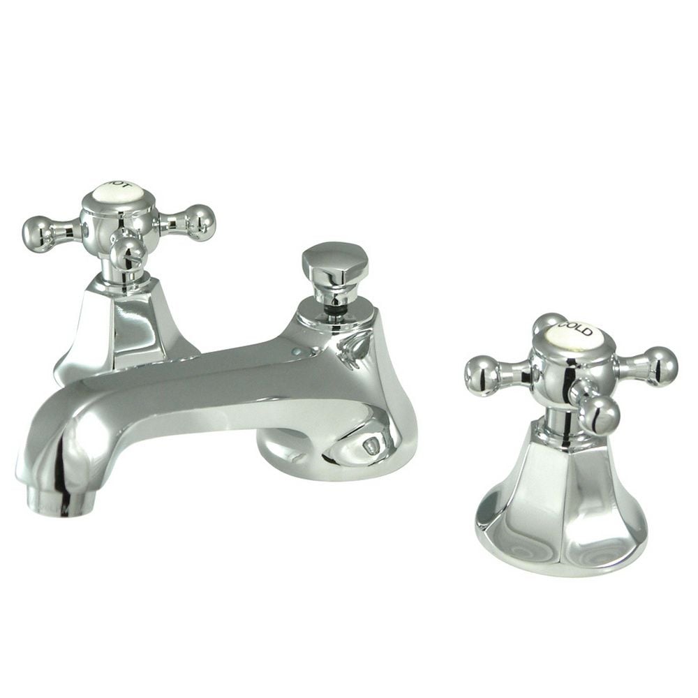 Widespread (8-inch) 2-Handle Mid Arc Bathroom Faucet in Chrome with Cross Handles