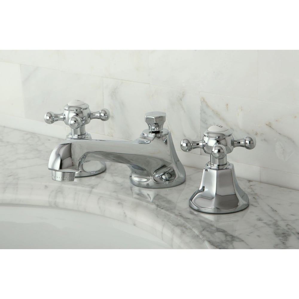 Widespread (8-inch) 2-Handle Mid Arc Bathroom Faucet in Chrome with Cross Handles