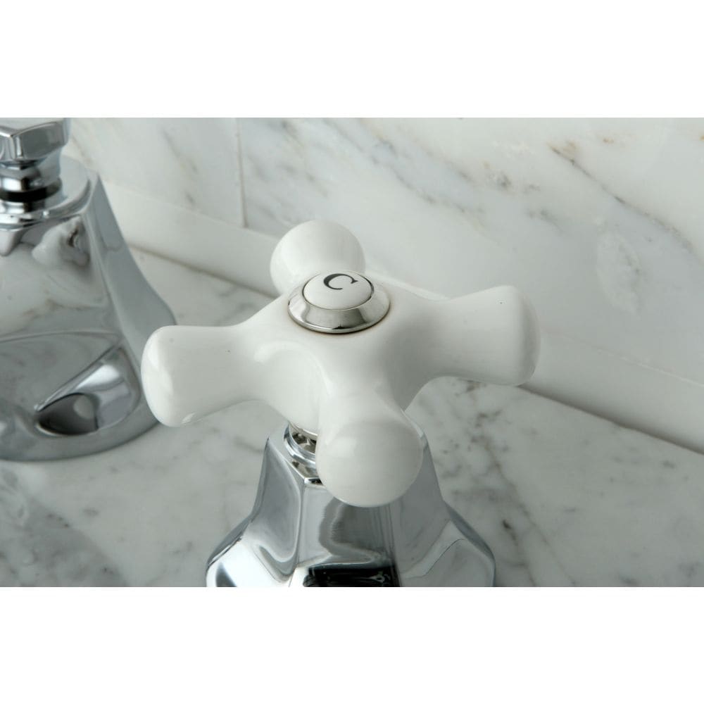 Robinet de salle de bain à arc moyen à 2 poignées (8 pouces) en chrome avec poignées croisées