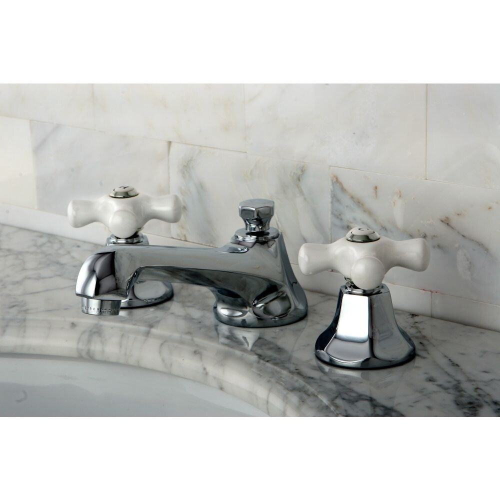 Robinet de salle de bain à arc moyen à 2 poignées (8 pouces) en chrome avec poignées croisées